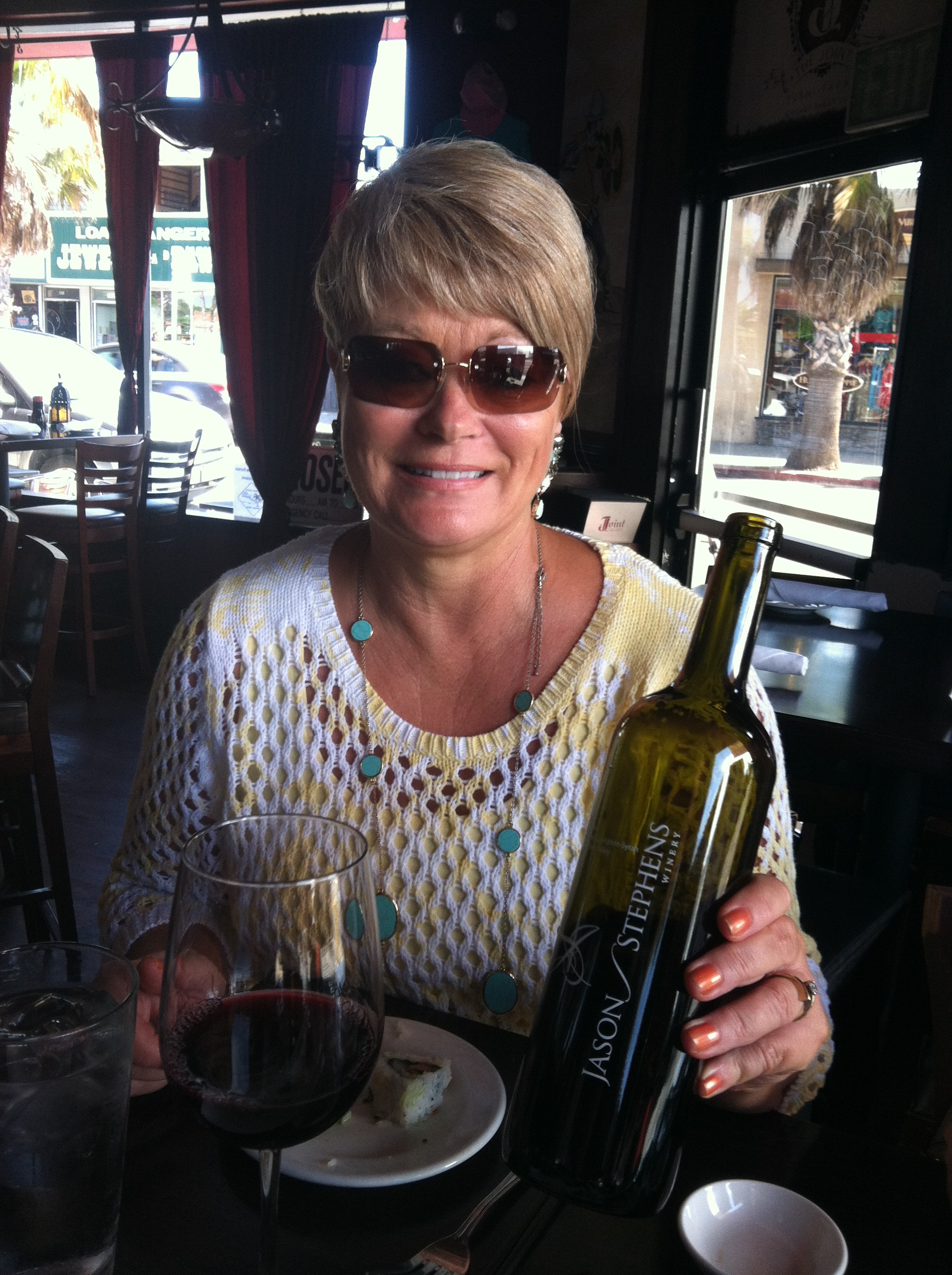 Two angelic sights: our hostess and her wine recommendation.